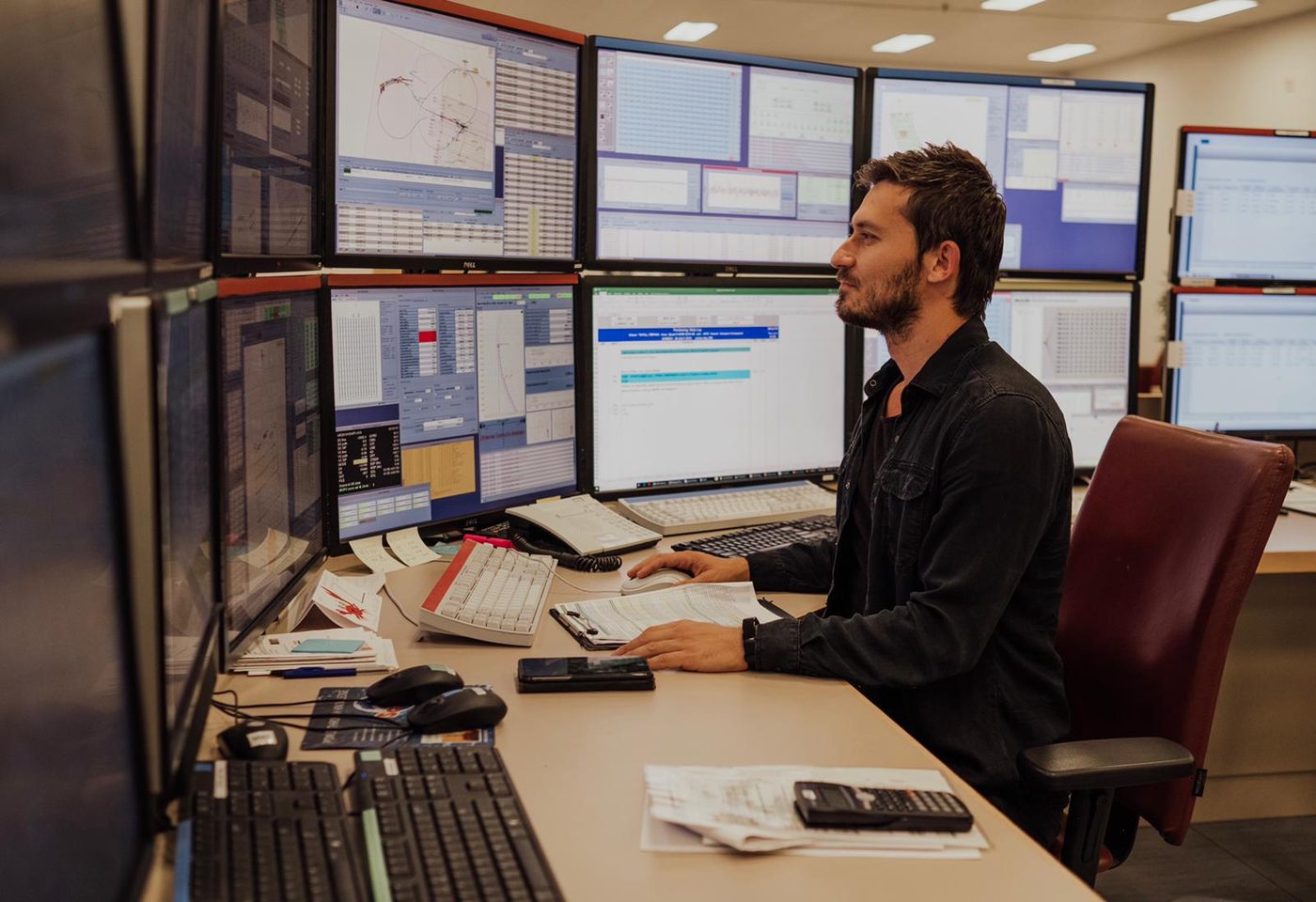 Furkan monitoring navigation and positioning systems across a bank of screens